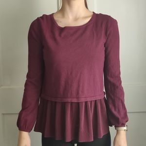 Small Loft maroon top with loose peplum bottom
